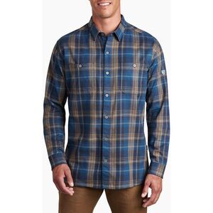 KÜHL Men’s Blue Storm Plaid Long Sleeve Fugitive Flannel Button Up Shirt Large